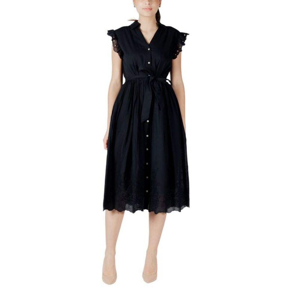 Vila Clothes Black Cotton Midi Women's Dress